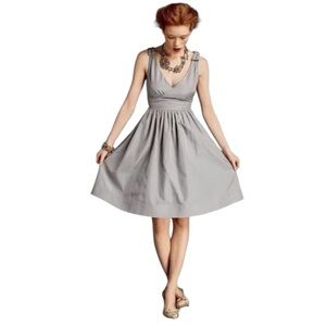 Anthropologie Hitherto Silk Cotton Beribbone Fit and Flare Pewter Gray Dress 4